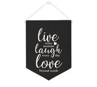 Yelolyio Bannière en toile « Live Every Moment, Laugh Every Day » - À suspendre au mur - Décoration murale pour salon, chambre à coucher, bureau, cadeaux de vacances - 30,5 x 40,6 cm