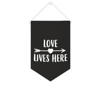 Yelolyio Bannière en toile Love Lives Here - 25,4 x 38,1 cm - Drapeau de motivation à suspendre - Décoration murale pour chambre à coucher, chambre d'enfant