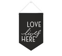 Yelolyio Bannière en toile « Love Lives Here » à suspendre au mur - Décoration pour salon, chambre à coucher, bureau, cadeaux de vacances - 25,4 x 38,1 cm