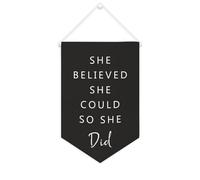 Yelolyio Bannière en toile « She Believed, She Could, So She Did » - 25,4 x 38,1 cm - Décoration murale pour chambre à coucher, chambre d'enfant, décoration d'intérieur