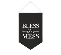 Yelolyio Bannière murale en toile avec citation inspirante Bless This Mess - Décoration murale - 25,4 x 38,1 cm - Cadeau de pendaison de crémaillère