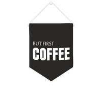Yelolyio Bannière murale en toile avec citation inspirante « But First Coffee » - Décoration murale à suspendre - 25,4 x 30,5 cm - Cadeau de pendaison de crémaillère