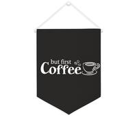 Yelolyio Bannière murale en toile avec citation inspirante « But First Coffee » - Décoration murale à suspendre - 30,5 x 40,6 cm - Cadeau de pendaison de crémaillère