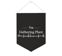 Yelolyio Bannière murale en toile avec citation inspirante The Gathering Place Where Friends Become Family Décoration murale 30,5 x 40,6 cm Cadeau de pendaison de crémaillère