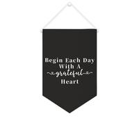 Yelolyio Begin Each Day With A Grateful Heart Banner 25,4 x 38,1 cm Drapeau mural de motivation à suspendre en toile Décoration murale pour chambre à coucher, chambre d'enfant, décoration d'intérieur