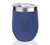 Yelolyio Blue - Verre à vin isotherme en acier antirouille avec couvercle coulissant, inscription « I Don't Like The Term_ I Perfer » - Verre à vin isotherme avec couvercle coulissant, tasse à vin