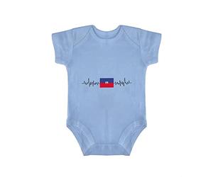 Yelolyio Body à manches courtes Haiti Country Pride - Drapeau Haïti - Battement de cœur - EKG ECG - Grenouillère une pièce pour bébé