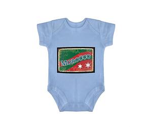 Yelolyio Body rétro à manches courtes avec drapeau du Maroc et étoiles rouillées - Pour bébé garçon et fille, Drapeau Maroc rétro avec étoiles et rayures rouillées, 12 mois