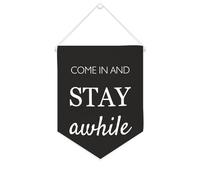 Yelolyio Come In & Stay Awhile Bannière en toile à suspendre au mur - Bannière murale décorative pour salon, chambre à coucher, bureau, cadeaux de vacances - 25,4 x 30,5 cm