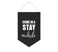 Yelolyio Come In & Stay Awhile Bannière en toile à suspendre au mur - Bannière murale - Œuvre d'art décorative pour salon, chambre à coucher, bureau, cadeaux de vacances - 25,4 x 38,1 cm