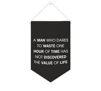 Yelolyio Drapeau mural en toile avec citation inspirante « A Man Who Dares to Waste One Hour of Time » - Décoration murale - 25,4 x 38,1 cm - Cadeau de pendaison de crémaillère