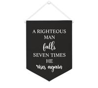 Yelolyio Drapeau mural en toile avec citation inspirante « A Righteous Man Falls Seven Times, he Rises Again » - Décoration murale - 30,5 x 40,6 cm - Cadeau de pendaison de crémaillère