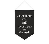 Yelolyio Drapeau mural en toile avec citation inspirante « A Righteous Man Falls Seven Times, he Rises Again » - Décoration murale - 25,4 x 38,1 cm - Cadeau de pendaison de crémaillère