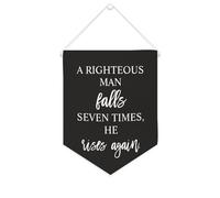 Yelolyio Drapeau mural en toile avec citation inspirante « A Righteous Man Falls Seven Times, he Rises Again » - Décoration murale - 25,4 x 30,5 cm - Cadeau de pendaison de crémaillère