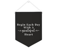 Yelolyio Drapeau mural en toile avec citation inspirante Begin Each Day With A Grateful Heart Wall Art Bannière à suspendre Décoration de bureau 30,5 x 40,6 cm Bannière en toile Cadeau de pendaison de
