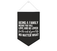 Yelolyio Drapeau mural en toile avec citation inspirante « Being A Family Means You Will Love And Be Loved » - Bannière murale à suspendre - Décoration de maison ou de bureau - 25,4 x 38,1 cm - Cadeau