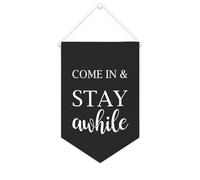 Yelolyio Drapeau mural en toile avec citation inspirante « Come In & Stay Awhile » - Bannière à suspendre pour la maison et le bureau - 25,4 x 38,1 cm - Cadeau de pendaison de crémaillère