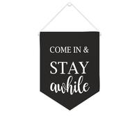 Yelolyio Drapeau mural en toile avec citation inspirante « Come In & Stay Awhile » - Bannière à suspendre pour la maison et le bureau - 25,4 x 30,5 cm - Cadeau de pendaison de crémaillère