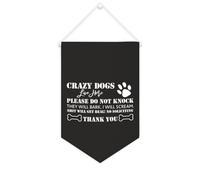 Yelolyio Drapeau mural en toile avec citation inspirante « Crazy Dogs Live Here », « Please Do Not Knock » - Décoration murale - 25,4 x 38,1 cm - Cadeau de pendaison de crémaillère