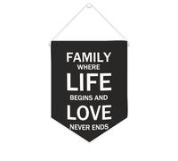 Yelolyio Drapeau mural en toile avec citation inspirante « Family Where Life Begins And Love Never Ends » - Décoration murale - 25,4 x 30,5 cm - Cadeau de pendaison de crémaillère