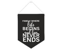 Yelolyio Drapeau mural en toile avec citation inspirante « Family Where Life Begins And Love Never Ends » - Décoration murale - 25,4 x 30,5 cm - Cadeau de pendaison de crémaillère