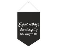 Yelolyio Drapeau mural en toile avec citation inspirante - Fanions « Expect Nothing Live Frugally on Surprise » - Décoration murale - 25,4 x 38,1 cm - Cadeau de pendaison de crémaillère