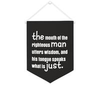 Yelolyio Drapeau mural en toile avec citation inspirante - Fanions « The Mouth of the Righteous Man Utters Wisdom » - Décoration murale - 30,5 x 40,6 cm - Cadeau de pendaison de crémaillère