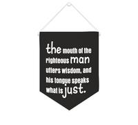 Yelolyio Drapeau mural en toile avec citation inspirante - Fanions « The Mouth of the Righteous Man Utters Wisdom » - Décoration murale - 25,4 x 30,5 cm - Cadeau de pendaison de crémaillère