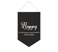 Yelolyio Drapeau mural en toile avec citation inspirante « Happy He Who Learns to Bear What He Cannot Change » - Bannière murale à suspendre - Décoration de maison ou de bureau - 25,4 x 38,1 cm
