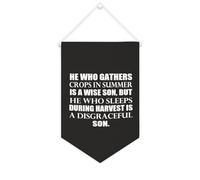 Yelolyio Drapeau mural en toile avec citation inspirante « He Who Gathers Crops in Summer Is A Wise Son » - Bannière murale à suspendre - 25,4 x 38,1 cm - Cadeau de pendaison de crémaillère