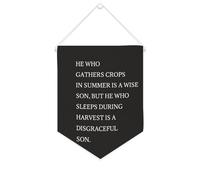 Yelolyio Drapeau mural en toile avec citation inspirante « He Who Gathers Crops in Summer Is A Wise Son » - Bannière murale à suspendre - 25,4 x 30,5 cm - Cadeau de pendaison de crémaillère