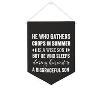 Yelolyio Drapeau mural en toile avec citation inspirante « He Who Gathers Crops in Summer Is A Wise Son » - Bannière murale à suspendre - 30,5 x 40,6 cm - Cadeau de pendaison de crémaillère