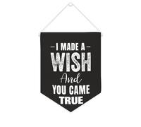 Yelolyio Drapeau mural en toile avec citation inspirante « I Made A Wish And You Came True » - Bannière à suspendre - Décoration de maison ou de bureau - 25,4 x 30,5 cm - Cadeau de pendaison de