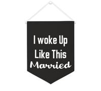 Yelolyio Drapeau mural en toile avec citation inspirante « I Woke Up Like This Married » - Bannière murale à suspendre - 30,5 x 40,6 cm - Cadeau de pendaison de crémaillère