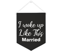 Yelolyio Drapeau mural en toile avec citation inspirante « I Woke Up Like This Married » - Bannière murale à suspendre - 30,5 x 40,6 cm - Cadeau de pendaison de crémaillère