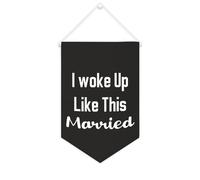 Yelolyio Drapeau mural en toile avec citation inspirante « I Woke Up Like This Married » - Bannière murale à suspendre - 25,4 x 38,1 cm - Cadeau de pendaison de crémaillère