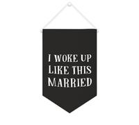 Yelolyio Drapeau mural en toile avec citation inspirante « I Woke Up Like This Married » - Bannière murale à suspendre - 25,4 x 38,1 cm - Cadeau de pendaison de crémaillère