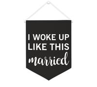Yelolyio Drapeau mural en toile avec citation inspirante « I Woke Up Like This Married » - Bannière murale à suspendre - 30,5 x 40,6 cm - Cadeau de pendaison de crémaillère