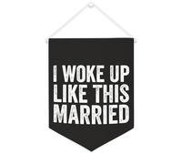 Yelolyio Drapeau mural en toile avec citation inspirante « I Woke Up Like This Married » - Bannière murale à suspendre - 30,5 x 40,6 cm - Cadeau de pendaison de crémaillère
