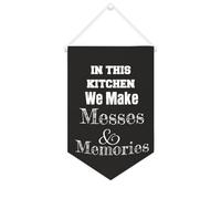 Yelolyio Drapeau mural en toile avec citation inspirante « In This Kitchen We Make Messes And Memories » - Décoration murale - 25,4 x 38,1 cm - Cadeau de pendaison de crémaillère