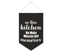 Yelolyio Drapeau mural en toile avec citation inspirante « In This Kitchen We Make Messes And Memories » - Décoration murale - 25,4 x 38,1 cm - Cadeau de pendaison de crémaillère