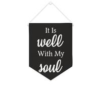 Yelolyio Drapeau mural en toile avec citation inspirante « It Is Well With My Soul » - Décoration murale pour la maison et le bureau - 25,4 x 30,5 cm - Cadeau de pendaison de crémaillère
