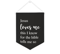 Yelolyio Drapeau mural en toile avec citation inspirante Jésus Loves Me This I Know For The Bible Tells Me So Bannière à suspendre Décoration de maison ou de bureau 30,5 x 40,6 cm Bannière en toile