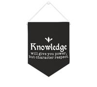 Yelolyio Drapeau mural en toile avec citation inspirante « Knowledge Will Give You Power, But Character Respect » - Décoration murale - 25,4 x 30,5 cm - Cadeau de pendaison de crémaillère