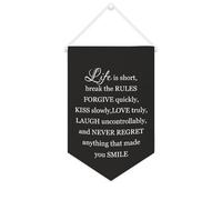 Yelolyio Drapeau mural en toile avec citation inspirante « Life Is Short », « Break The Rules Forgive Rapid », décoration murale à suspendre, décoration d'intérieur, bureau, 25,4 x 38,1 cm, cadeau de