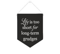 Yelolyio Drapeau mural en toile avec citation inspirante « Life Is Too Short for Long-term Grudges » - Décoration murale - 25,4 x 30,5 cm - Cadeau de pendaison de crémaillère