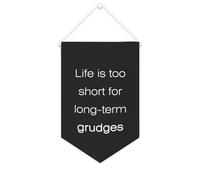 Yelolyio Drapeau mural en toile avec citation inspirante « Life Is Too Short for Long-term Grudges » - Décoration murale - 25,4 x 38,1 cm - Cadeau de pendaison de crémaillère