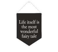 Yelolyio Drapeau mural en toile avec citation inspirante « Life Itself Is The Most Wonderful Fairy Tale » - Décoration murale - 25,4 x 30,5 cm - Cadeau de pendaison de crémaillère