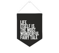 Yelolyio Drapeau mural en toile avec citation inspirante « Life Itself Is The Most Wonderful Fairy Tale » - Décoration murale - 25,4 x 30,5 cm - Cadeau de pendaison de crémaillère