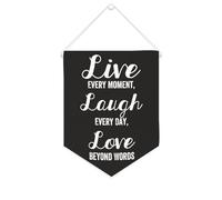 Yelolyio Drapeau mural en toile avec citation inspirante « Live Every Moment, Laugh Every Day, Love Beyond Words » - Décoration murale - 25,4 x 30,5 cm - Cadeau de pendaison de crémaillère